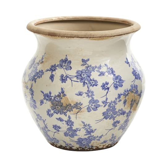 10.5&#x22; Tuscan Ceramic Blue Scroll Urn Vase